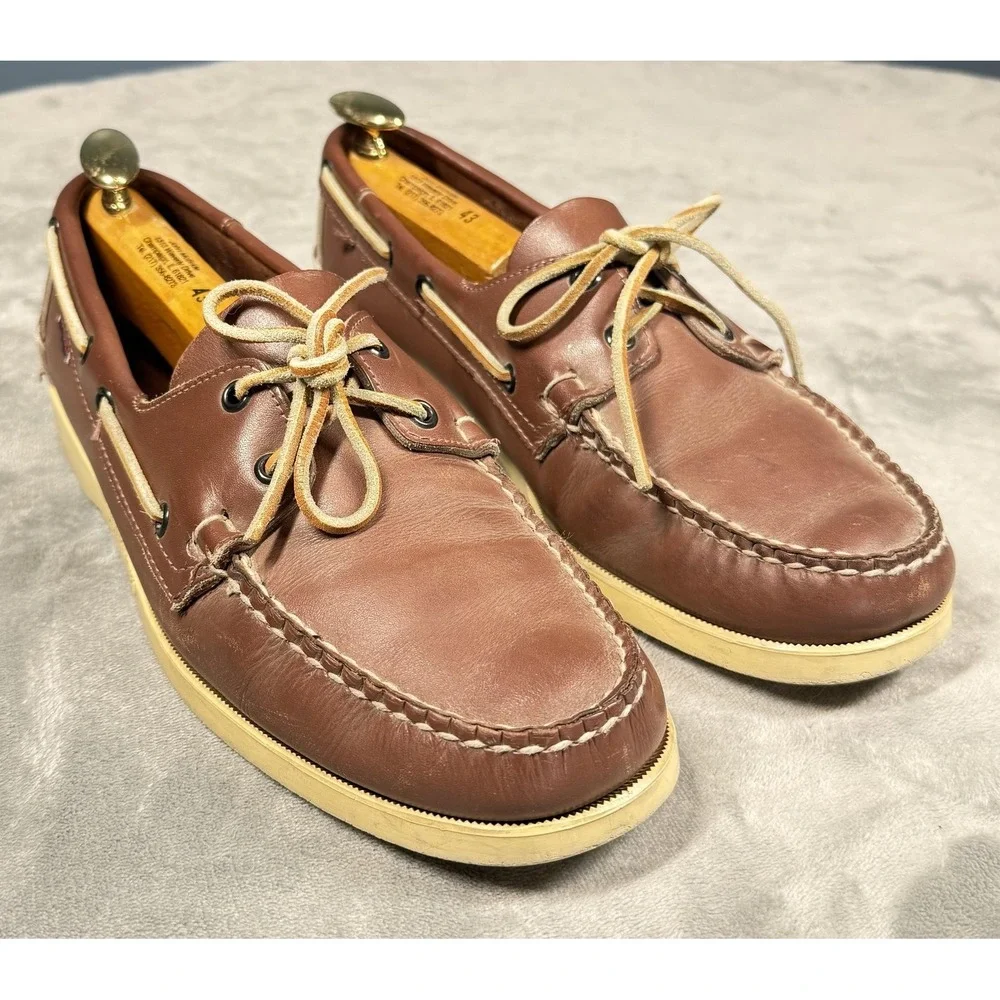 Sebago Docksides Shoes Mens Size 10 Brown Leather Boat Slip Resistant Casual